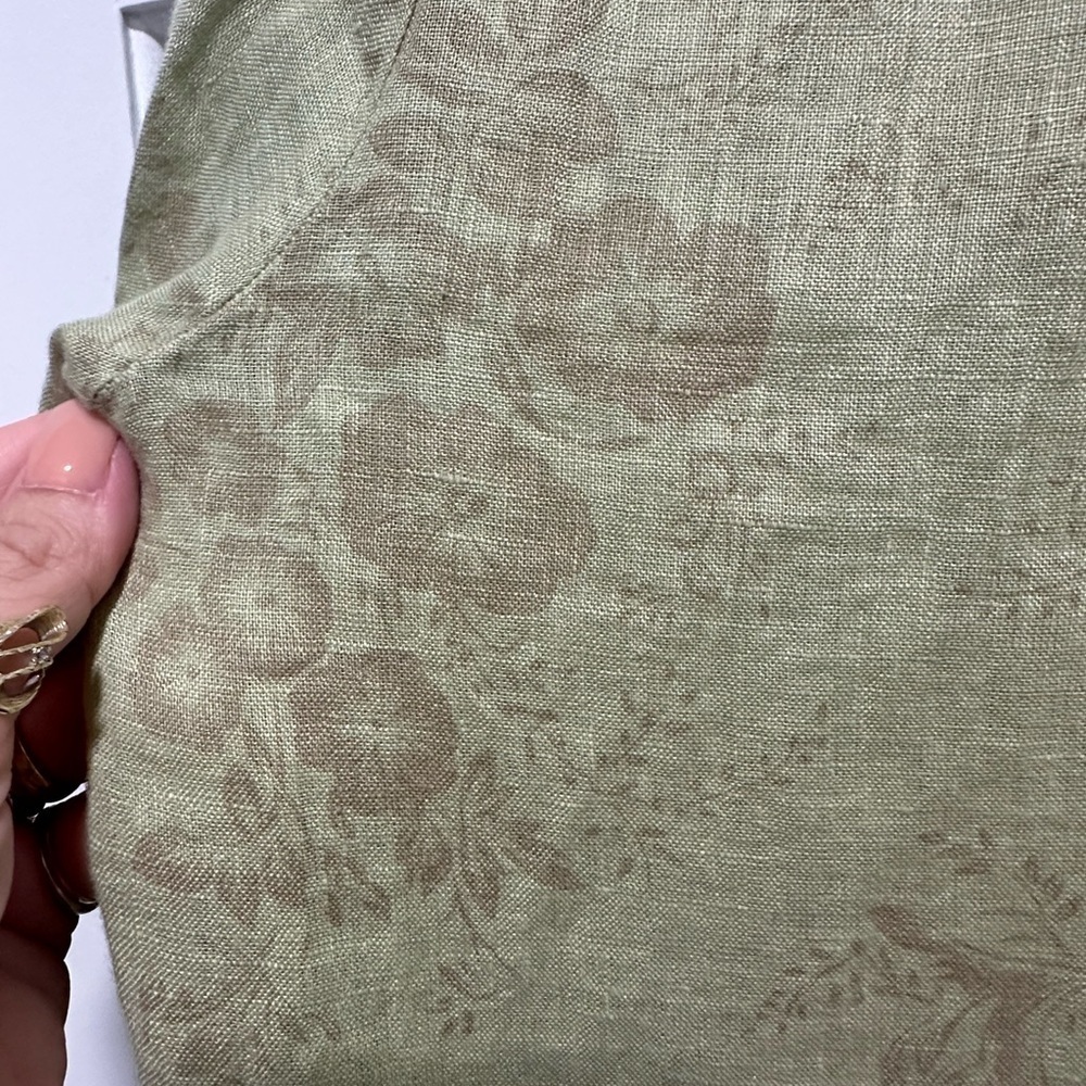 CP Shades Sage Green Beige Floral 100% Linen Tunic Dress size M - Picture 7 of 7